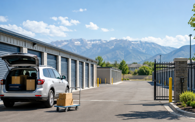 Image of car in front of storage facility